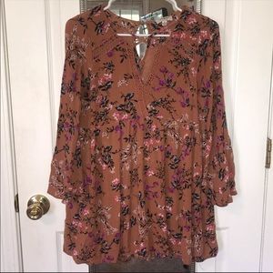 Long sleeve burnt orange floral dress M